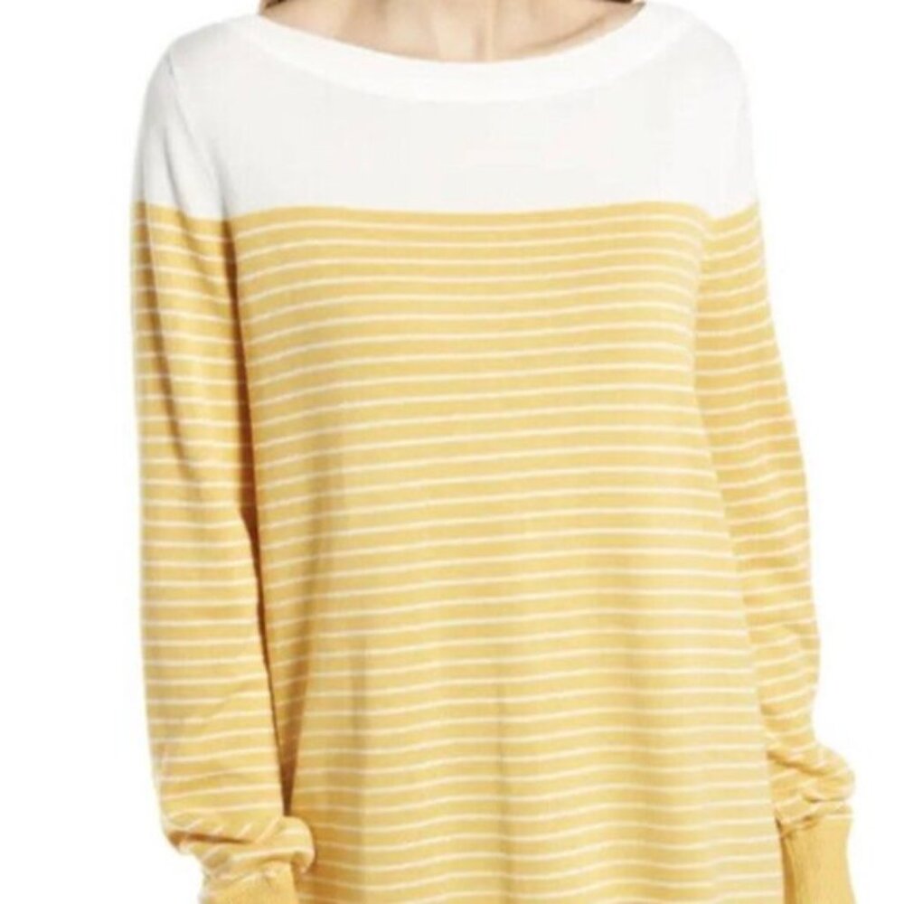 NEW Caslon colorblock yellow striped knit sweater L